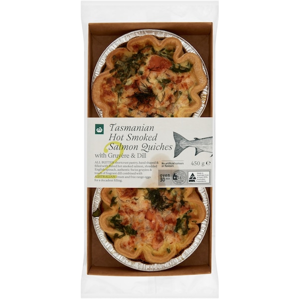 Woolworths Tasmanian Hot Smoked Salmon Gruyere & Spinach Quiches 2 Pack