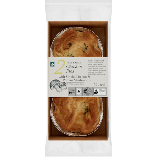 Woolworths Free-Range Chicken Porcini Mushroom & Smoked Bacon Pies 2 Pack
