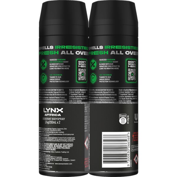 Lynx Deodorant Body Spray Africa 200mL x 2 pack