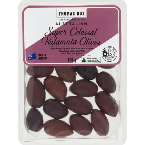 Thomas Dux Australian Super Colossal Kalamata Olives 150g