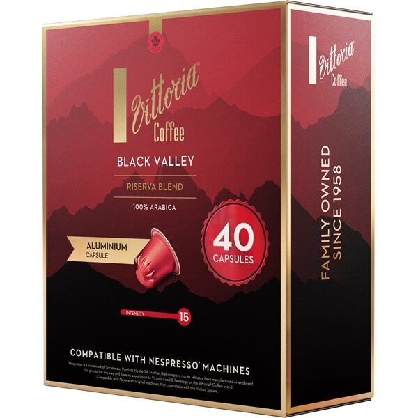 Vittoria Nespresso Compatible Coffee Capsules Black Valley 40 pack