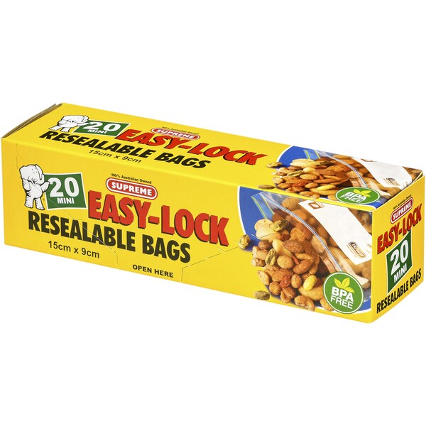 Supreme Easy Lock Mini Resealable Snack Bags 20 pack