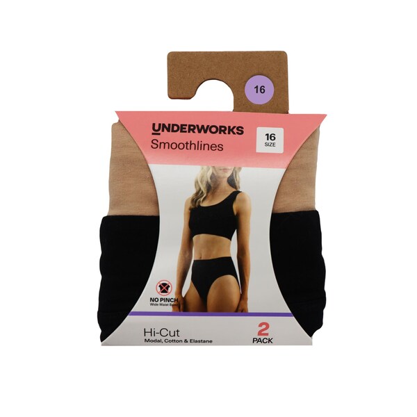 Underworks Women's Smooth Lines Hi Cut Size 16 Assorted 2 pack