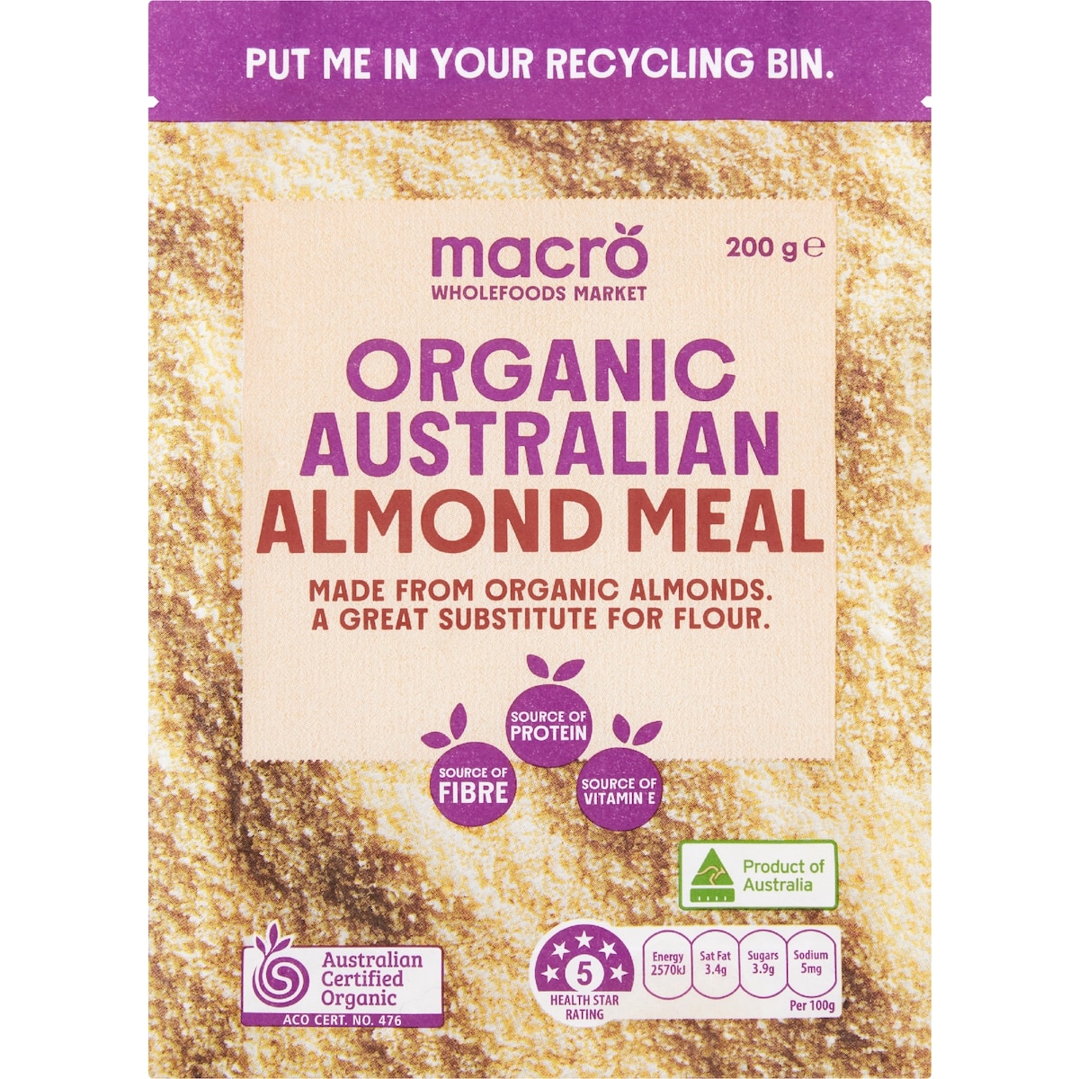 Macro Organic Australian Almond Meal 200g bunch