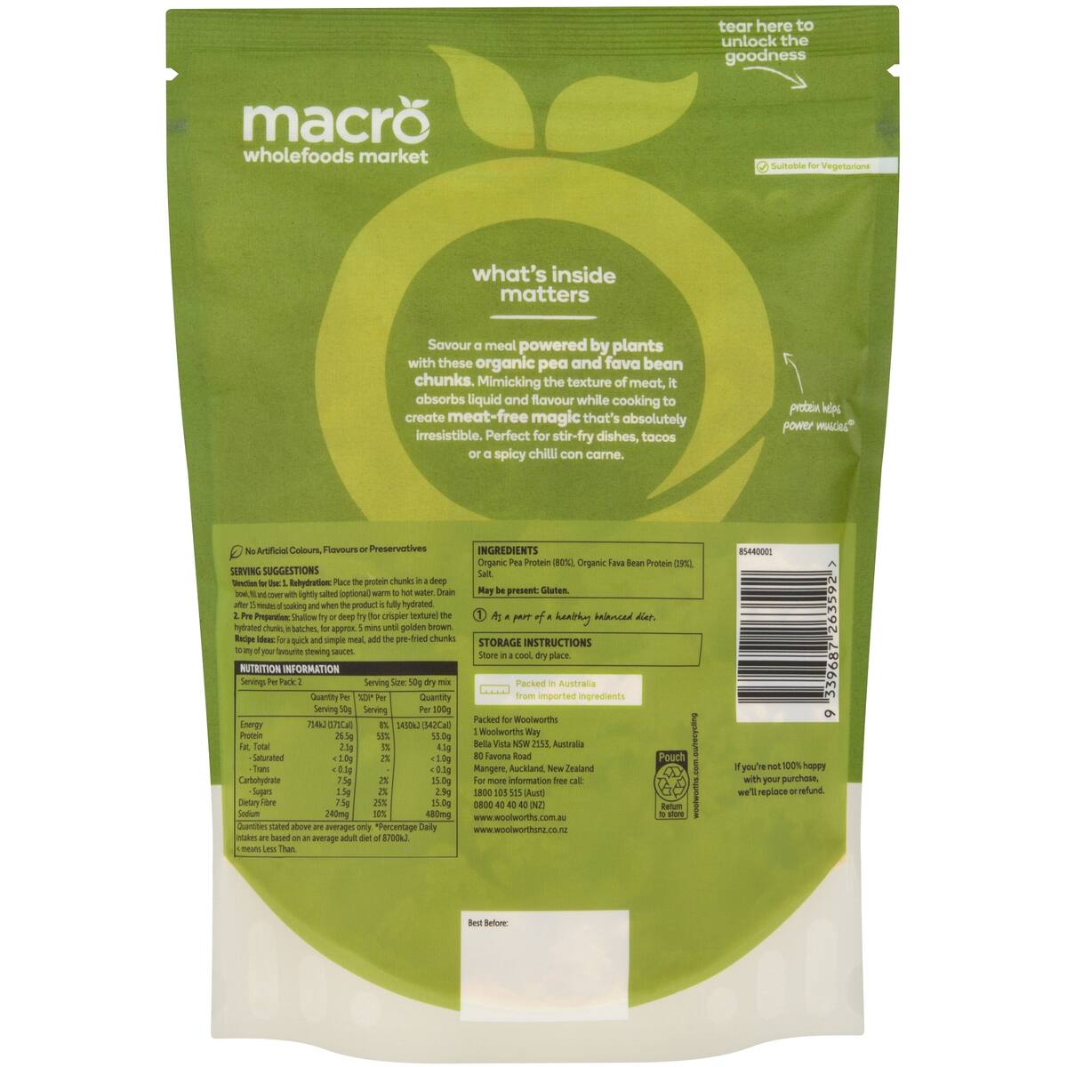 Macro Organic Pea and Fava Protein Chunks 100g bunch