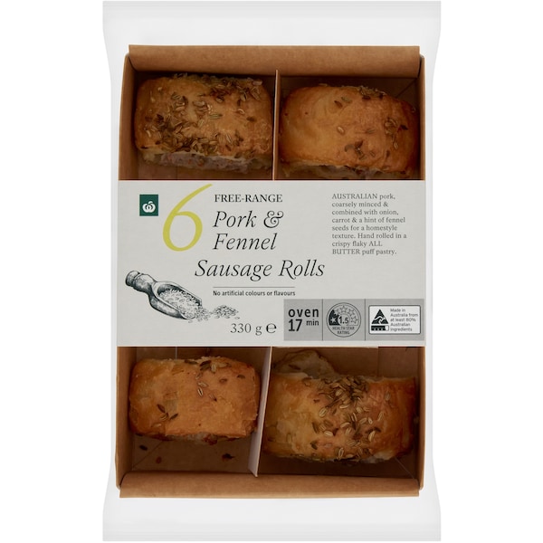 Woolworths Free Range Pork & Fennel Mini Sausage Rolls Chilled Meal 6 Pack