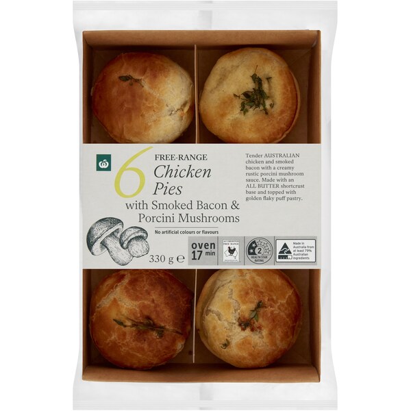 Woolworths Free range Chicken Porcini Mushroom & Smoked Bacon Pies 6 pack