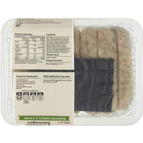 Woolworths Chicken Sausages Roasted Garlic and Thyme 6 Pack bunch