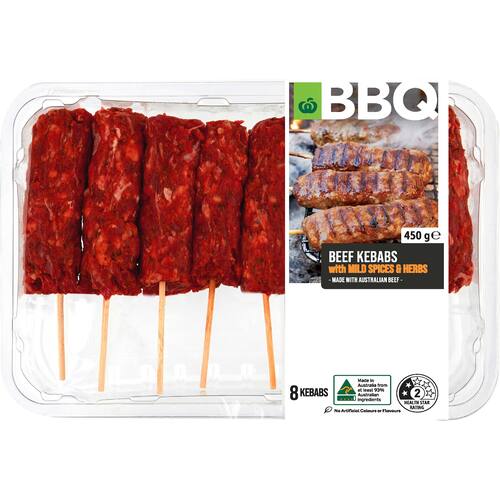 Woolworths Bbq Beef Kebab Mild Mexican Style 450g bunch