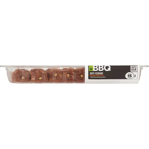 Woolworths Bbq Beef Kebab Mild Mexican Style 450g bunch