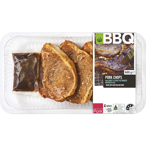Woolworths 4 Pork Chops With Sweet & Sticky Vietnamese Glaze 600g