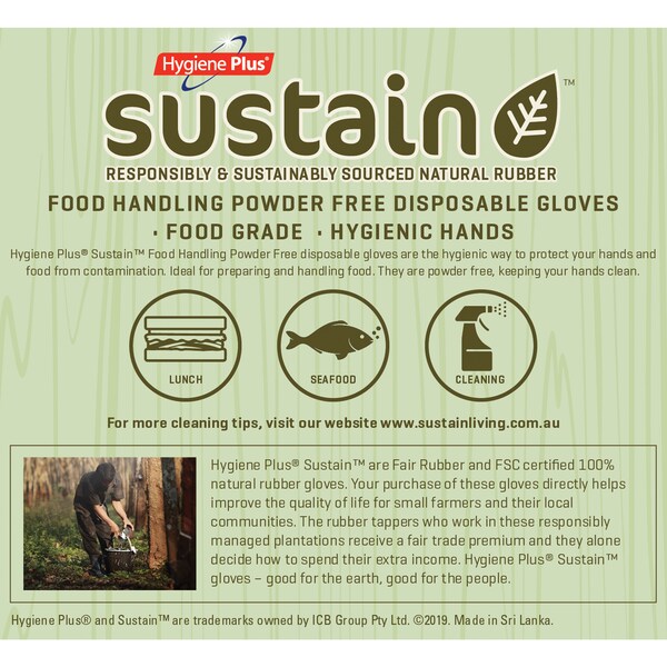 Hygiene Plus Sustain Food Handling Powder Free Disposable Gloves 24 Pack