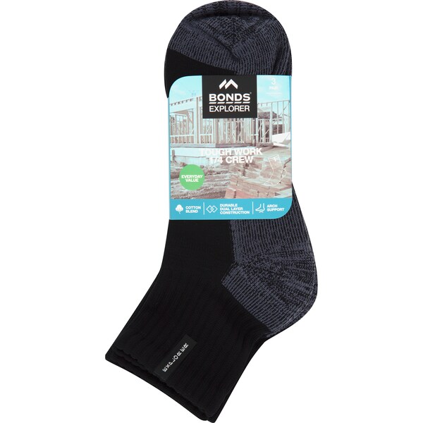 Bonds Explorer Everyday Value Tough Crew Socks Size 11-14 Assorted 3 Pack