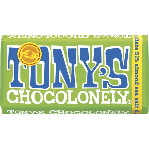 Tony's Chocolonely Dark Almond & Sea Salt Milk Chocolate Bar 180g