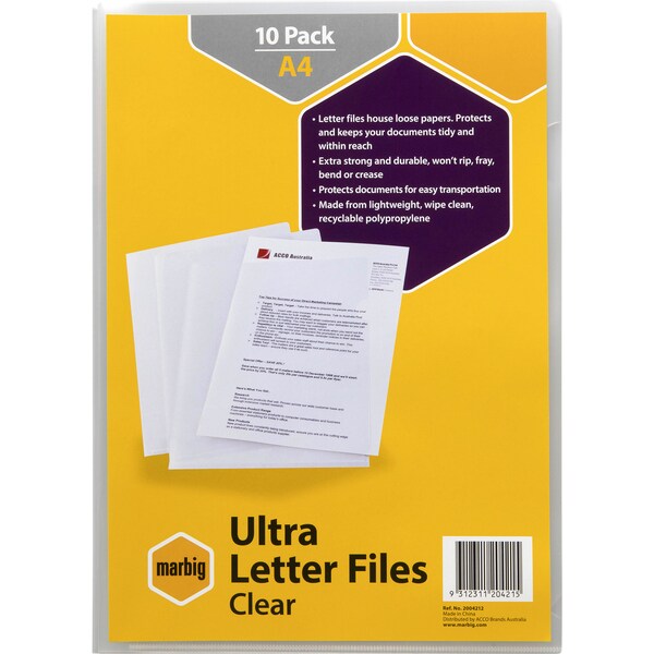 Marbig A4 Letter Files Clear 10 pack