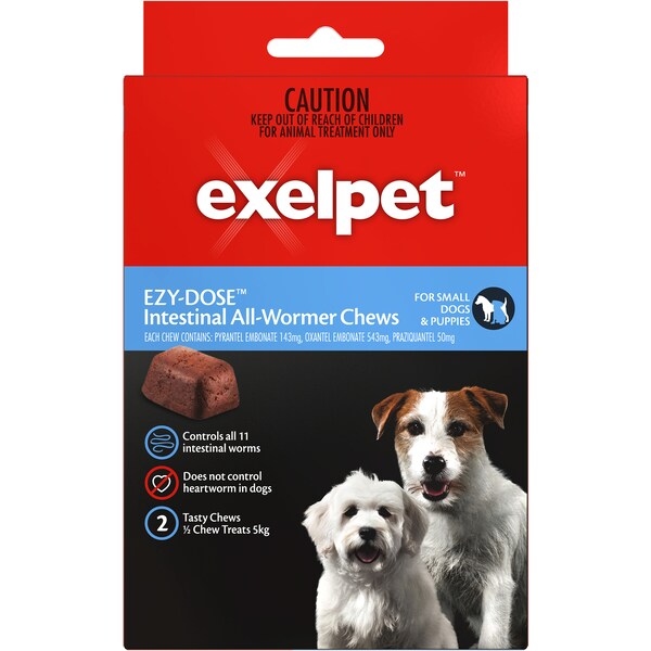 Exelpet Ezy-Dose Treatment Allwormer Small Dogs & Puppies 2 Chew