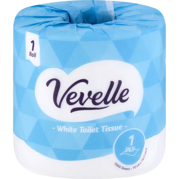 Vevelle White 1 Ply Toilet Tissue each