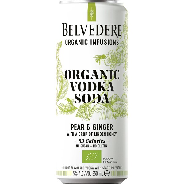 Belvedere Organic Vodka Soda Pear & Ginger Can 250ml