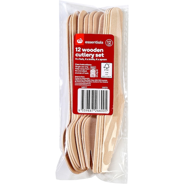 Essentials Wooden Cutlery Set 12 Pack