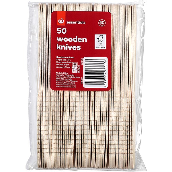 Essentials Wooden Knives 50 Pack