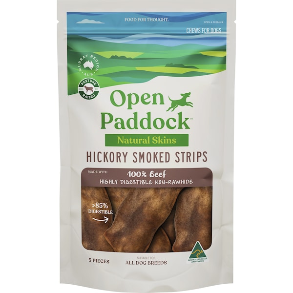 Open Paddock Natural Skins Hickory Smoked Strips Dog Chews 5 Pack