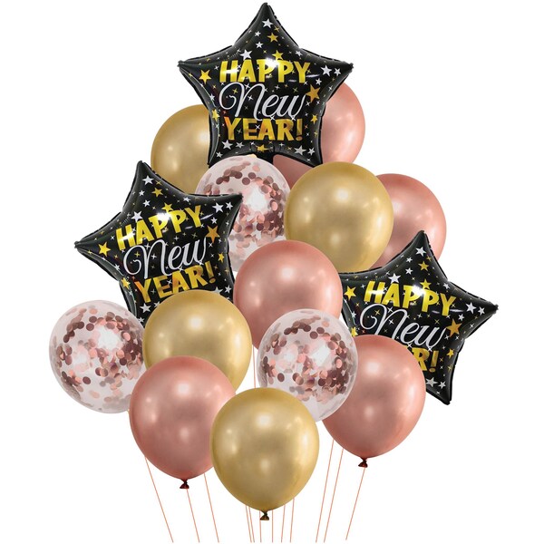 New Year's Eve Happy New Year Variety Balloon Gold, Rose Gold & Black each