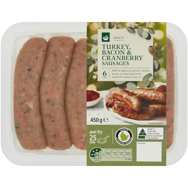 Woolworths Turkey, Bacon & Cranberry Festive Sausage 450g