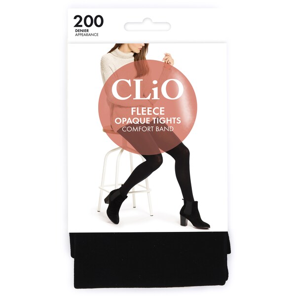Clio Fleece Opaque Tights Comfort Band 200d Black Small - Medium Each