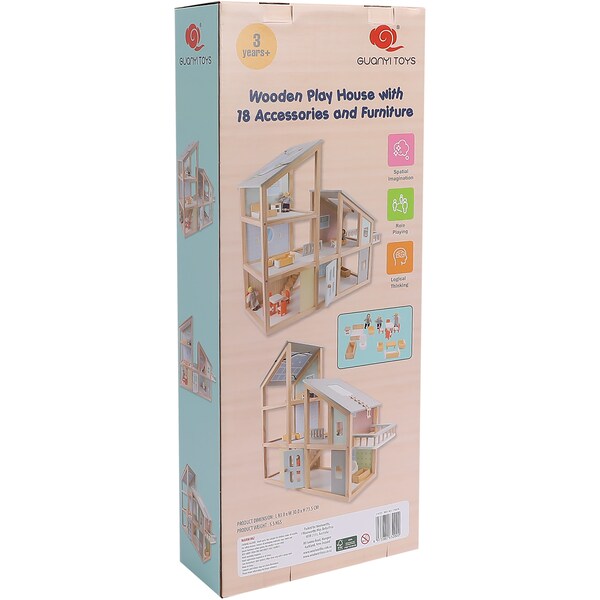 Guanyi Toys Wooden Play House With Accessories & Furniture Each