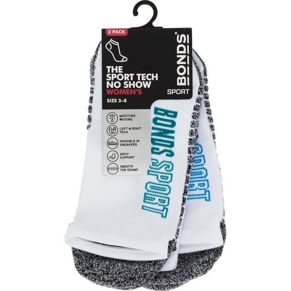 Bonds Ladies Sport Tech Socks Size 3 To 8 2 Pack