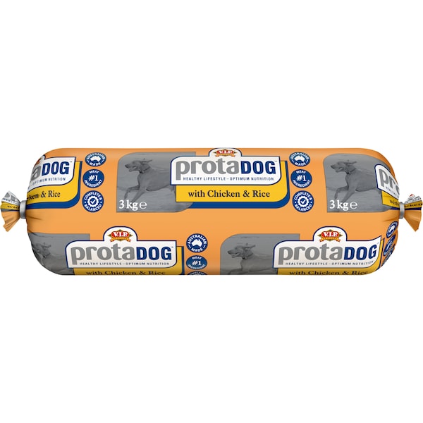 V.I.P. Prota Pak Adult Chilled Fresh Dog Food Roll Chicken & Rice 3kg