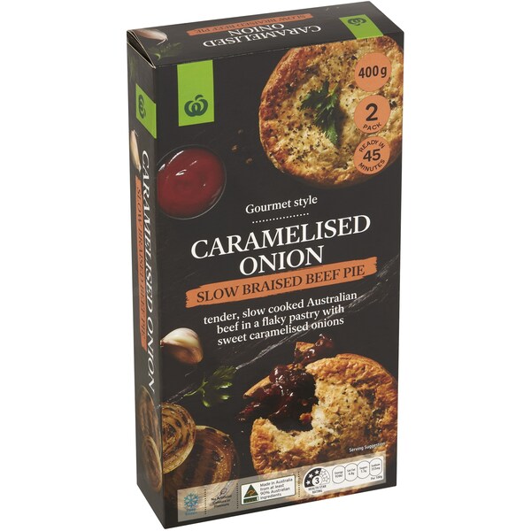 Woolworths Caramelised Onion Slow Braised Beef Pies 2 Pack