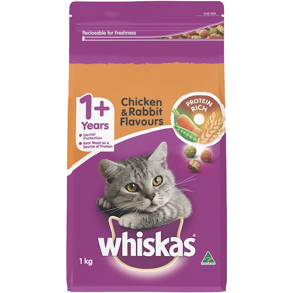 Whiskas 1+ Years Dry Cat Food Chicken & Rabbit 1kg