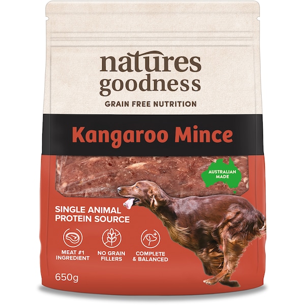 Natures Goodness Grain Free Adult Chilled Fresh Dog Food Kangaroo Mince 650g