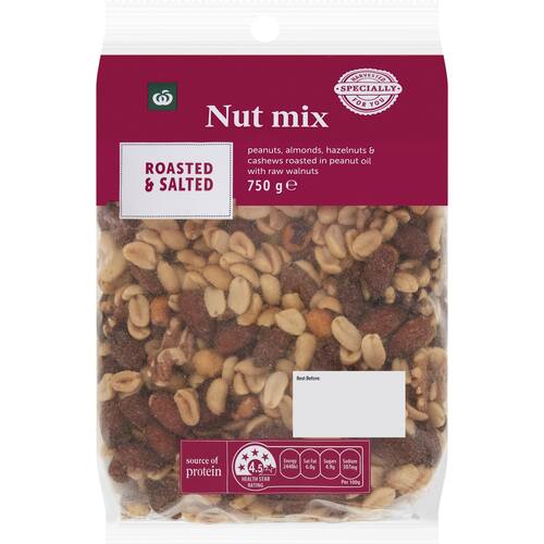 Woolworths Mixed Nuts Roasted and Salted 750g Pack bunch