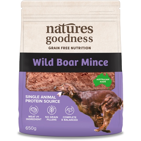 Natures Goodness Grain Free Adult Chilled Fresh Dog Food Wild Boar Mince 650g