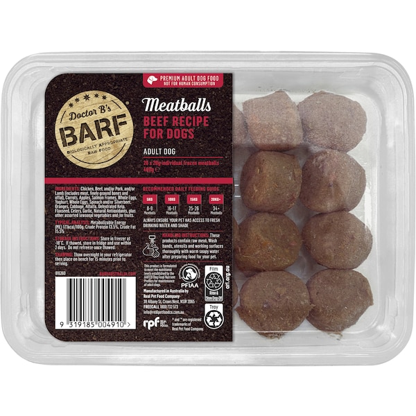 Doctor B's Barf Beef Meatballs For Dogs Frozen 400g