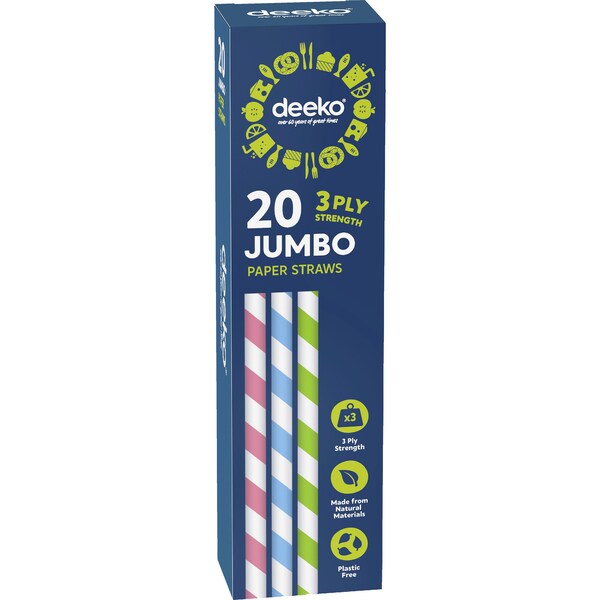 Deeko Jumbo Paper Straws 20 Pack