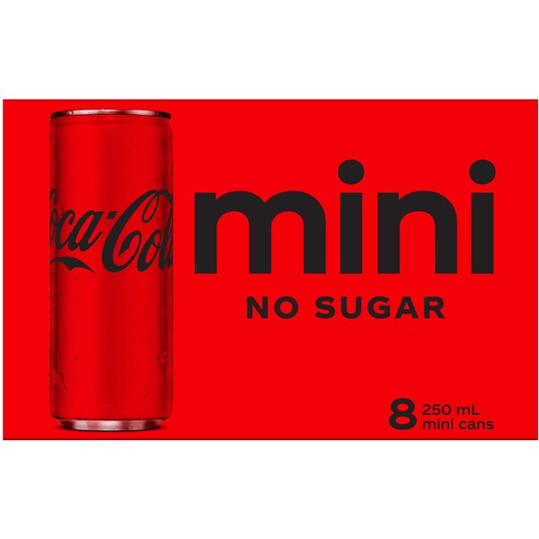 Coca-Cola No Sugar Soft Drink Multipack Mini Cans 250mL x 8 pack