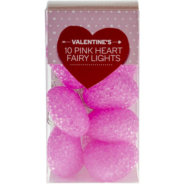 Valentine's Day Pink Heart Fairy Lights 10 Pack