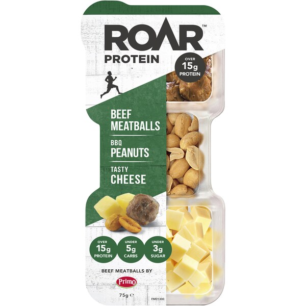 Roar Protein Beef Meatballs, Bbq Peanuts & Tasty Cheese 75g
