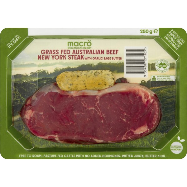 Macro Grass Fed Australian New York Steak With Garlic Sage Butter 250g