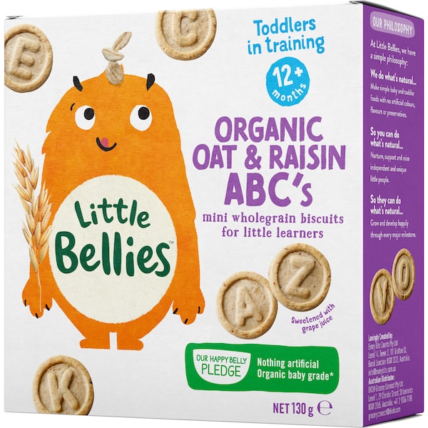 Little Bellies Organic Oat & Raisin ABC's 130g