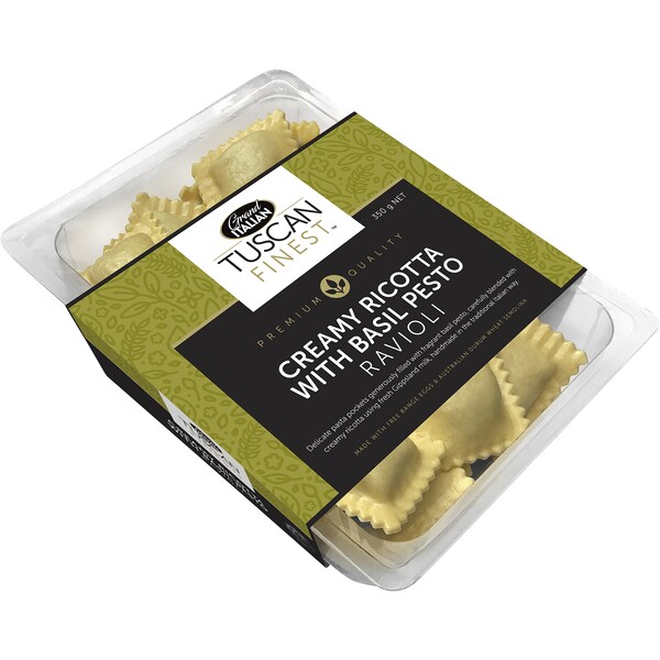Grand Italian Tuscan Finest Creamy Ricotta With Basil Pesto Fresh Ravioli 350g