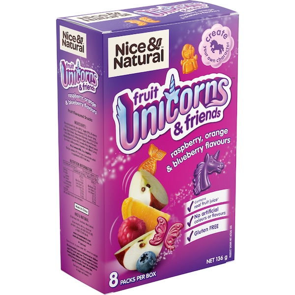 Nice & Natural Fruit Unicorn Multipack School Snacks Gluten Free 8 pack