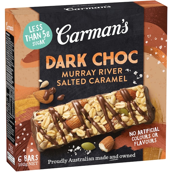 Carman's Dark Choc Murray River Salted Caramel Snack Bar 6 pack