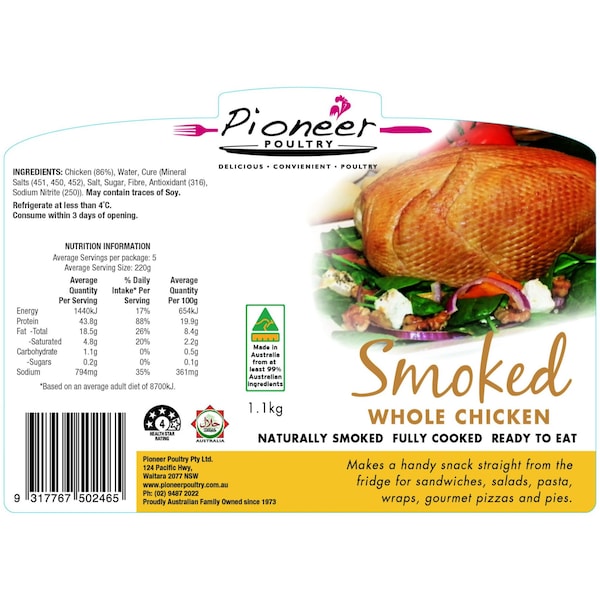 Pioneer Poultry Smoked Whole Chicken 1.1kg