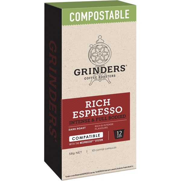 Grinders Compostable Coffee Capsules Rich Espresso 10 pack