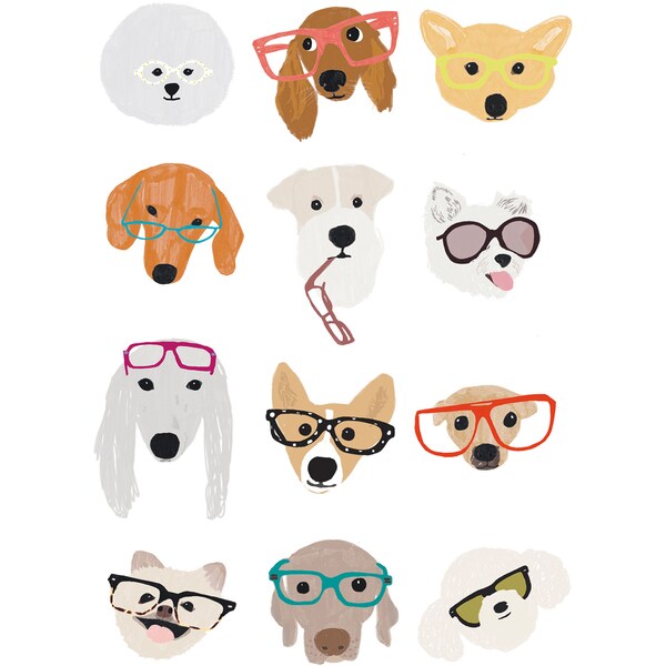 John Sands Cute Dogs With Glasses Blank Card Each