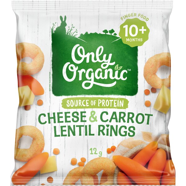 Only Organic Cheese & Carrot Lentil Rings 12g